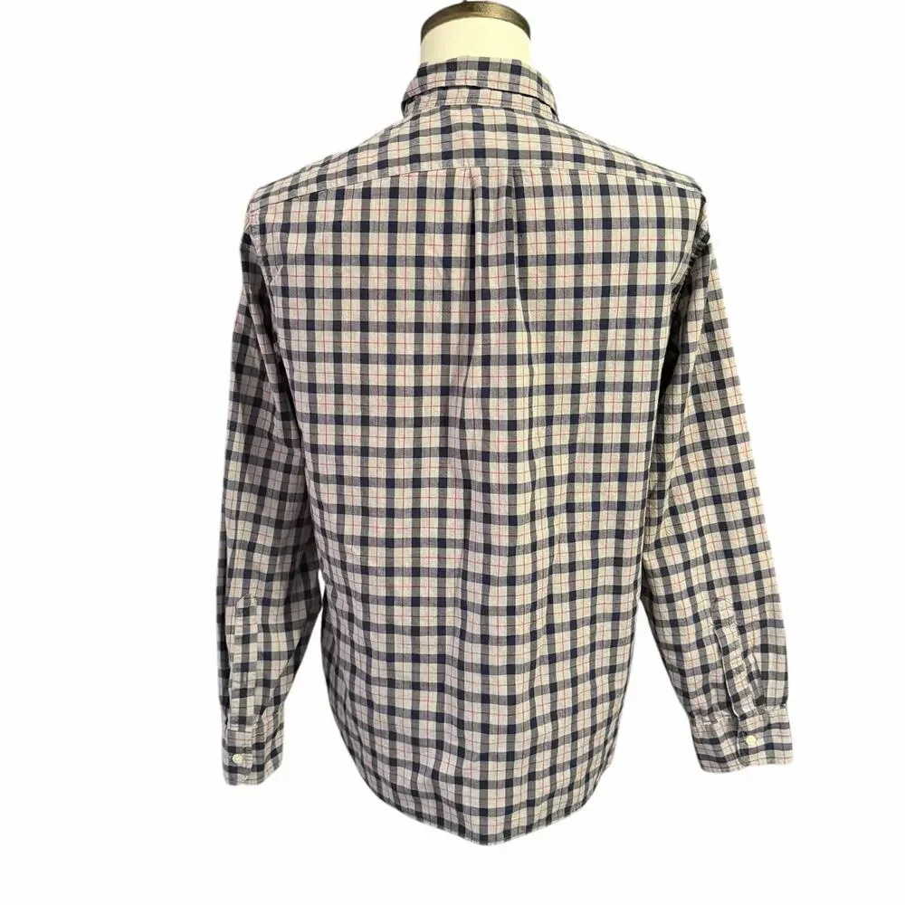 J. Crew Men's Blue Red Plaid Button Down Shirt Sz L Slim Preppy Classic Stretch